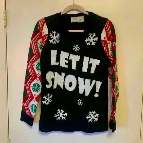 Let It Snow Red/White/Black Sweater Size Large - Picture 1 of 4